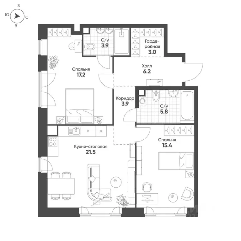 2-к кв. Москва Октябрьская ул., 103 (76.9 м) - Фото 2
