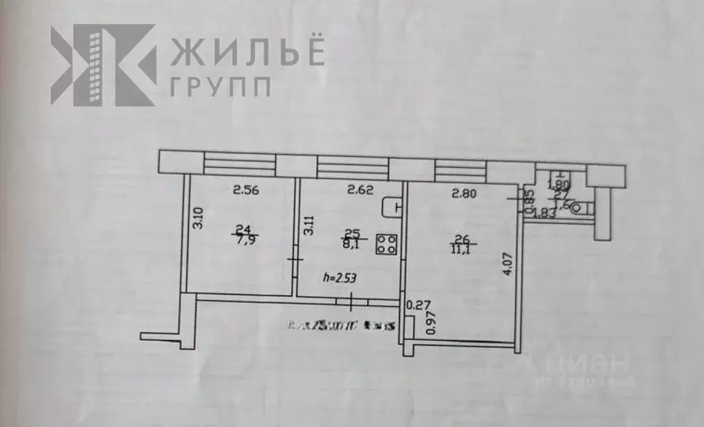 2-к кв. Татарстан, Казань ул. Мазита Гафури, 7 (28.7 м) - Фото 1