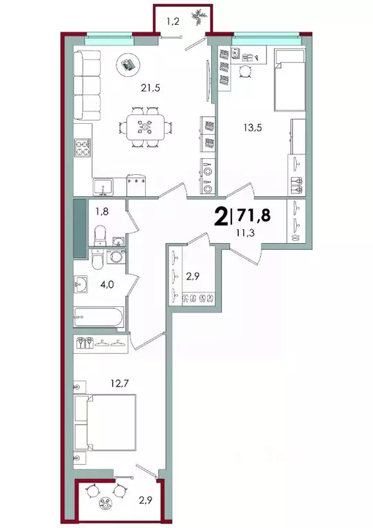 2-к кв. Тверская область, Тверь ул. С.Я. Лемешева, 6 (71.4 м) - Фото 0