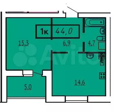 1-к. квартира, 44 м, 2/9 эт. - Фото 0