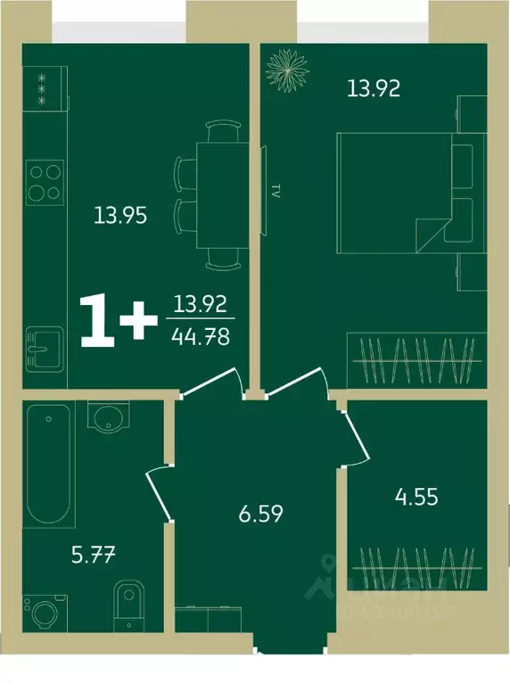 1-к кв. Башкортостан, Уфа Революционная ул., 39/4 (44.78 м) - Фото 1