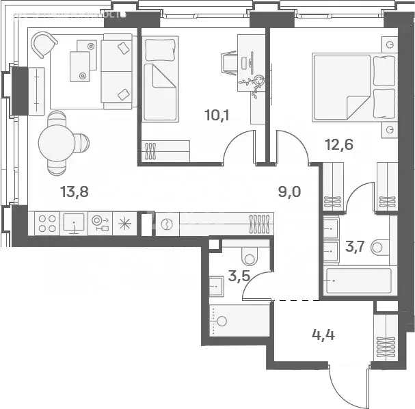 2-комнатная квартира: Москва, ЖК Портленд (57.1 м) - Фото 1