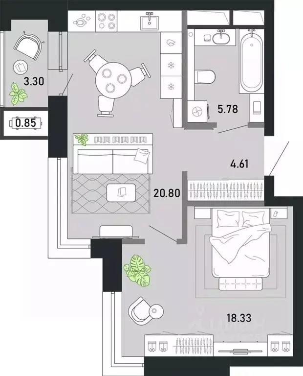 1-к кв. Тульская область, Тула Премьер Парк жилой комплекс (53.67 м) - Фото 1