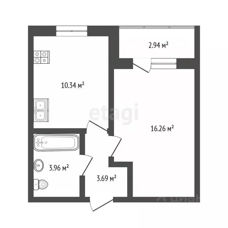 1-к кв. Тюменская область, Тюмень ул. Разведчика Кузнецова, 7 (42.4 м) - Фото 1