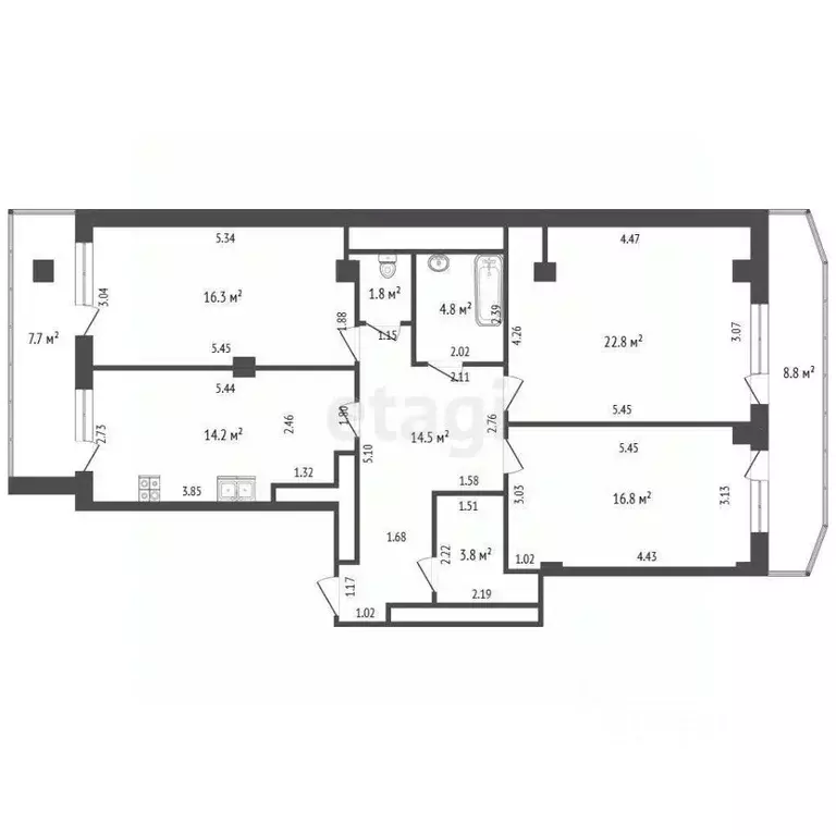 3-к кв. Ростовская область, Ростов-на-Дону ул. Крупской, 82/2 (110.0 ... - Фото 1