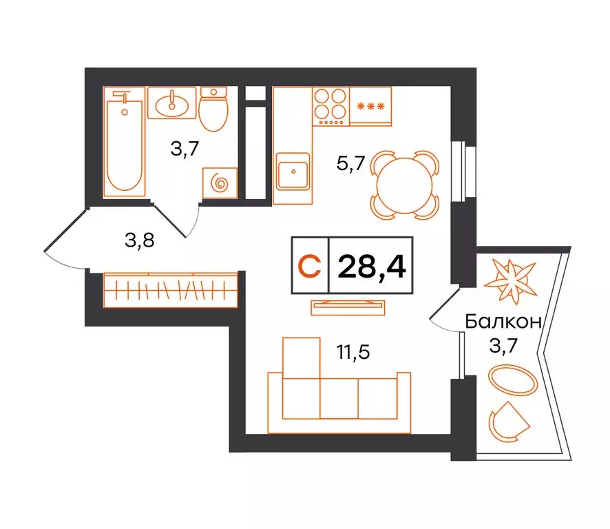 Квартира-студия: Екатеринбург, улица Патриса Лумумбы, 54 (28.4 м) - Фото 0