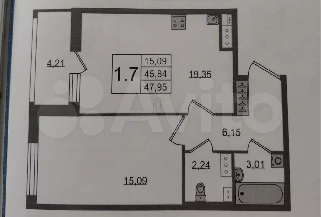 1-к. квартира, 45 м, 5/9 эт. - Фото 0