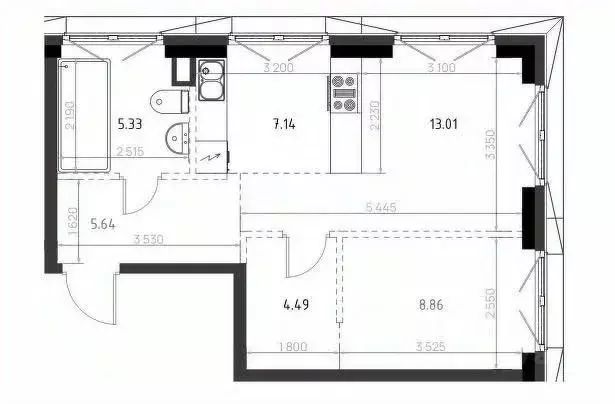 2-к кв. Татарстан, Казань Яналиф жилой комплекс (44.47 м) - Фото 2