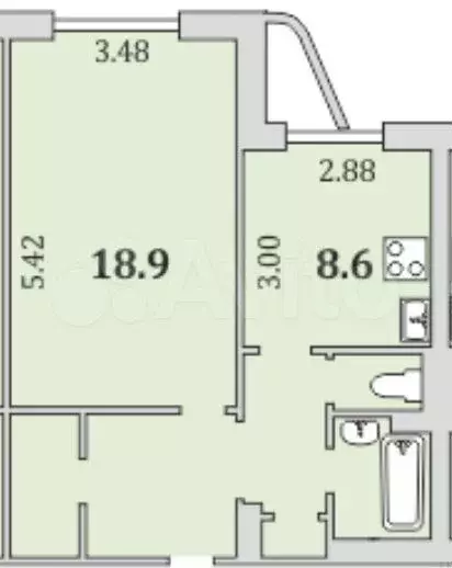 1-к. квартира, 41,6 м, 3/9 эт. - Фото 0