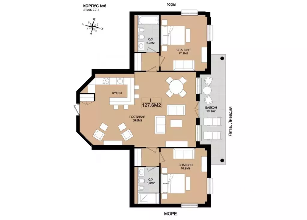 3-к кв. Крым, Ялта муниципальный округ, Ореанда пгт 60Гк6 (127.6 м) - Фото 1