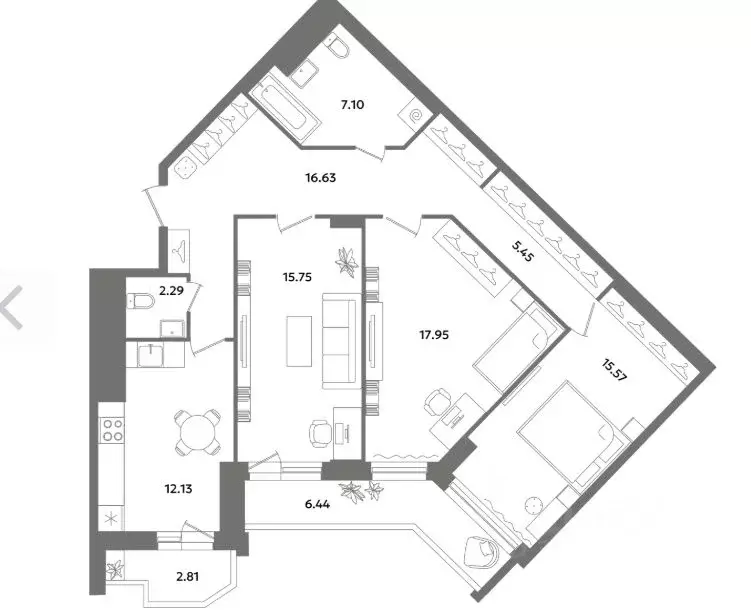 3-к кв. Санкт-Петербург ул. Кустодиева, 7к1 (101.8 м) - Фото 2