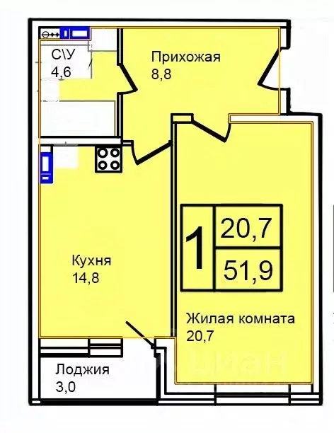 1-к кв. Москва Троицк поселение,  (51.9 м) - Фото 1