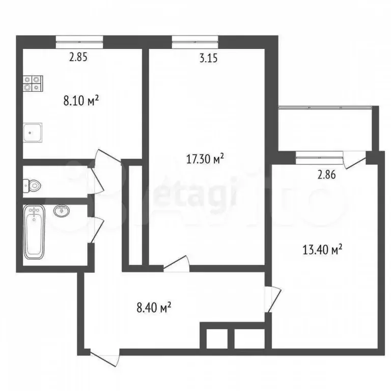 2-к. квартира, 52,7 м, 8/9 эт. - Фото 0