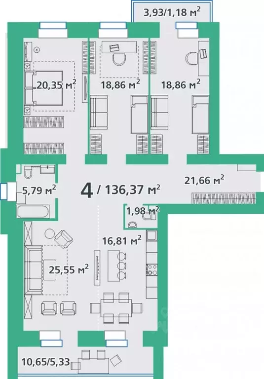 4-к кв. Красноярский край, Красноярск ул. Березина, 82Д (136.93 м) - Фото 0