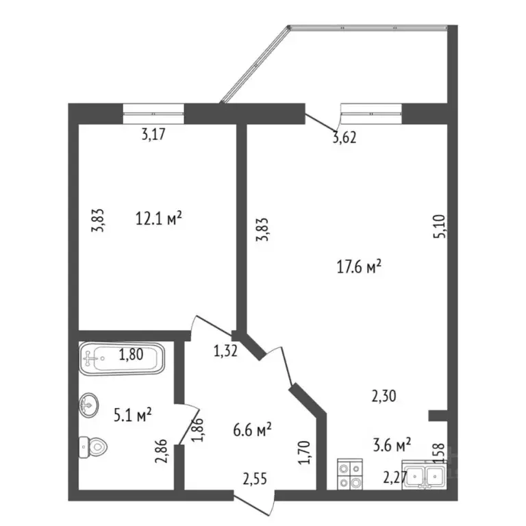 1-к кв. Тюменская область, Тюмень ул. Евгения Богдановича, 8к1 (45.0 ... - Фото 2