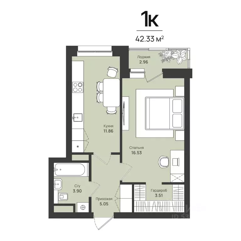 1-к кв. Пермский край, Пермь Уинская ул., 54 (42.33 м) - Фото 1