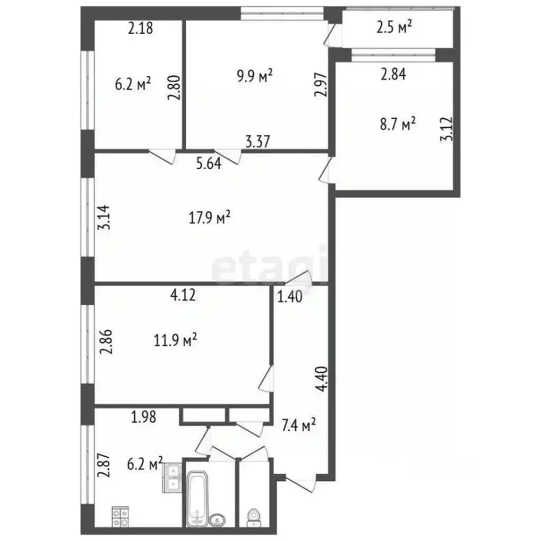 Комната Санкт-Петербург ул. Турку, 12К2 (43.0 м) - Фото 2
