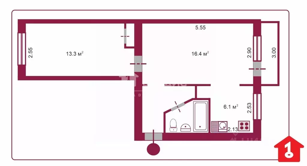 2-к кв. Омская область, Омск ул. Профинтерна, 4 (45.1 м) - Фото 2
