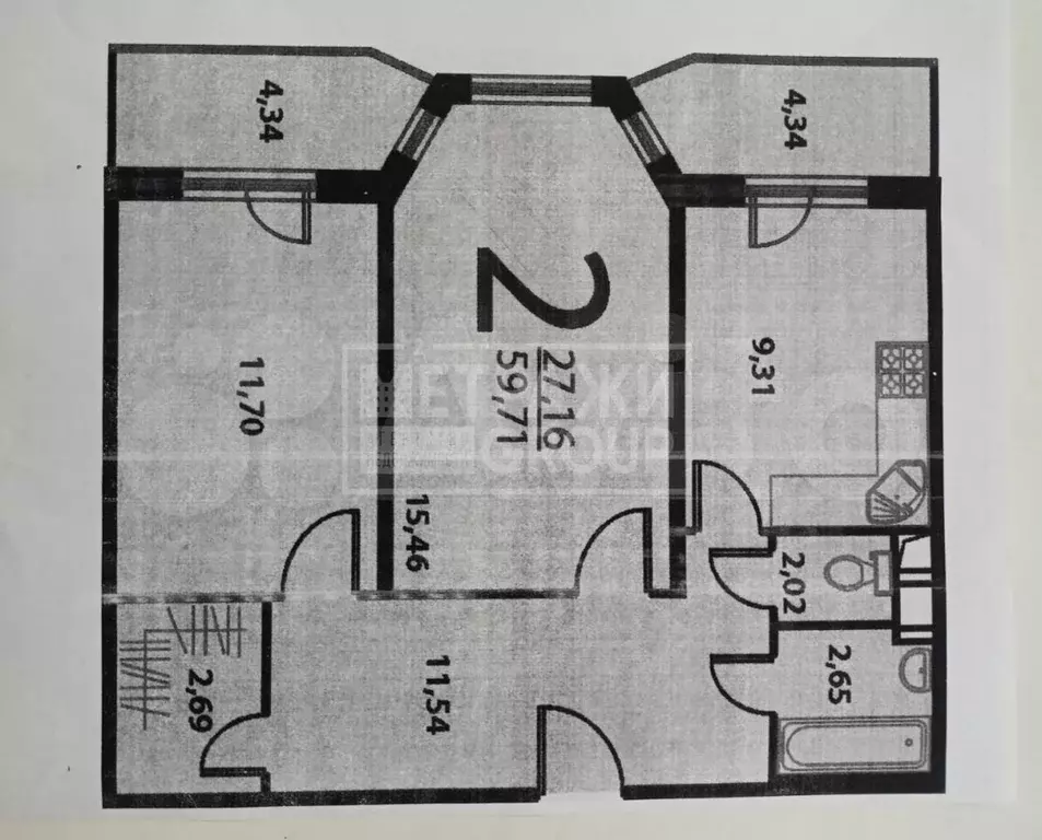 2-к. квартира, 55,6 м, 4/4 эт. - Фото 0