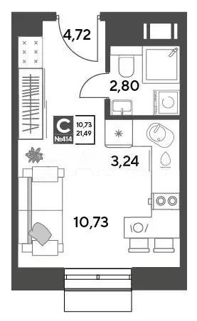 Квартира-студия, 21,5 м, 7/15 эт. - Фото 0