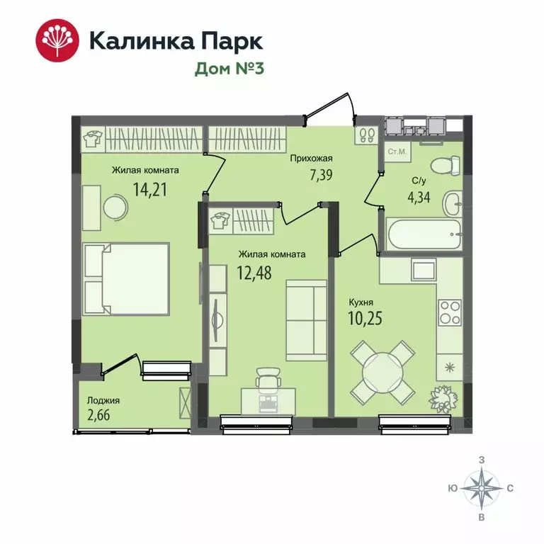 2-к кв. Удмуртия, Ижевск Культбаза жилрайон, 10-й мкр, Калинка Парк ... - Фото 0