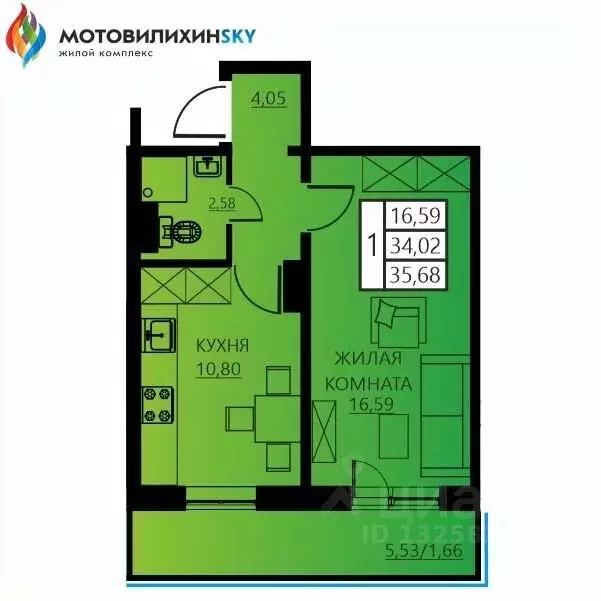 1-к кв. Пермский край, Пермь ул. Гашкова, 56к1 (35.68 м) - Фото 0