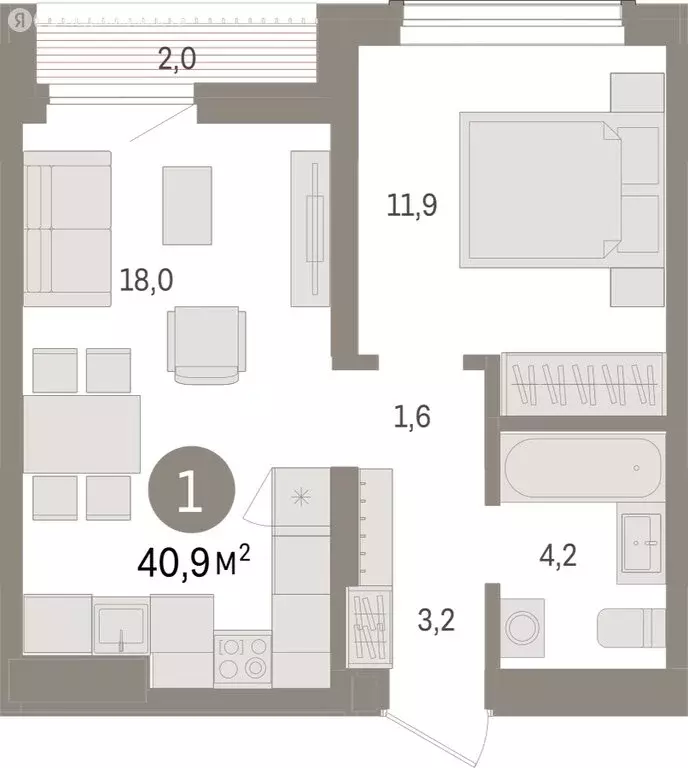 1-комнатная квартира: Новосибирск, улица Аэропорт (40.92 м) - Фото 0