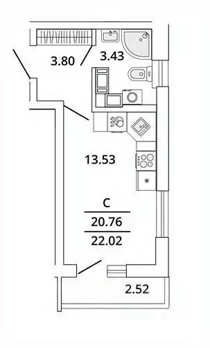 Студия Санкт-Петербург Полюстровский просп., 65к2 (22.3 м) - Фото 2