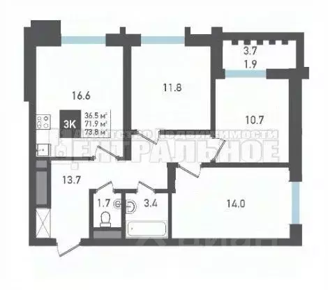 3-к кв. Смоленская область, Смоленск ул. Николаева, 73 (74.0 м) - Фото 0