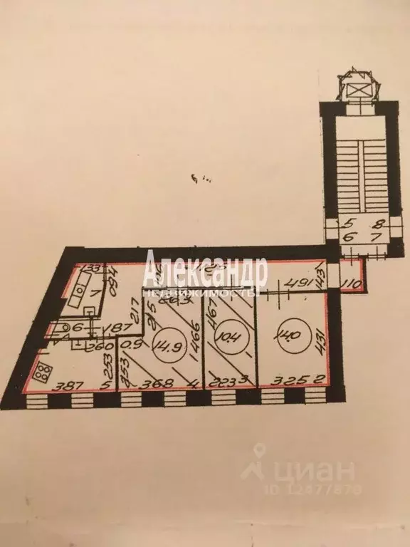 3-к кв. Санкт-Петербург ул. Александра Матросова, 14 (69.5 м) - Фото 2
