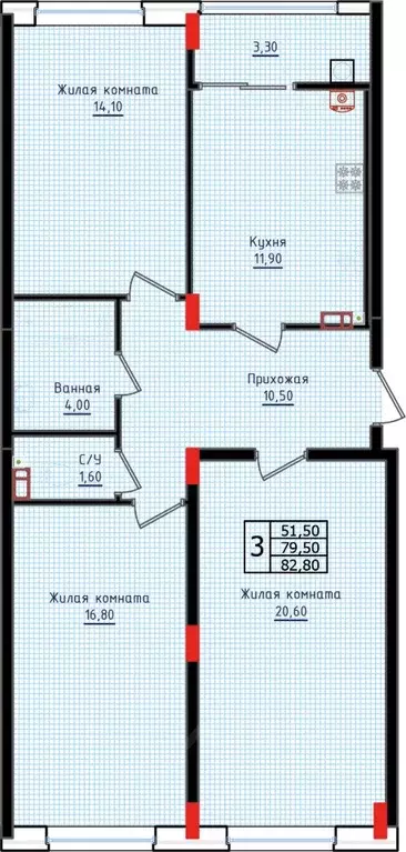 3-к кв. Ставропольский край, Ставрополь ул. Якова Андрюшина, 6 (82.8 ... - Фото 1