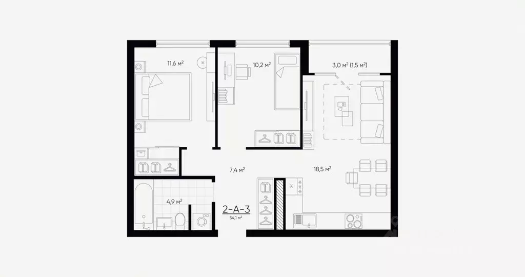 2-к кв. Свердловская область, Екатеринбург Академический мкр, 20-й ... - Фото 2
