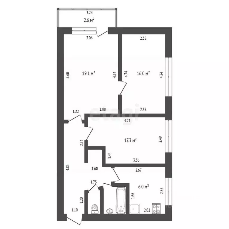 3-к кв. Башкортостан, Стерлитамак ул. Льва Толстого, 13 (51.6 м) - Фото 2