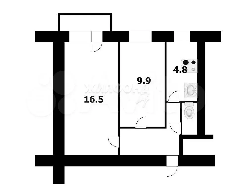 2-к. квартира, 37,4 м, 3/3 эт. - Фото 0