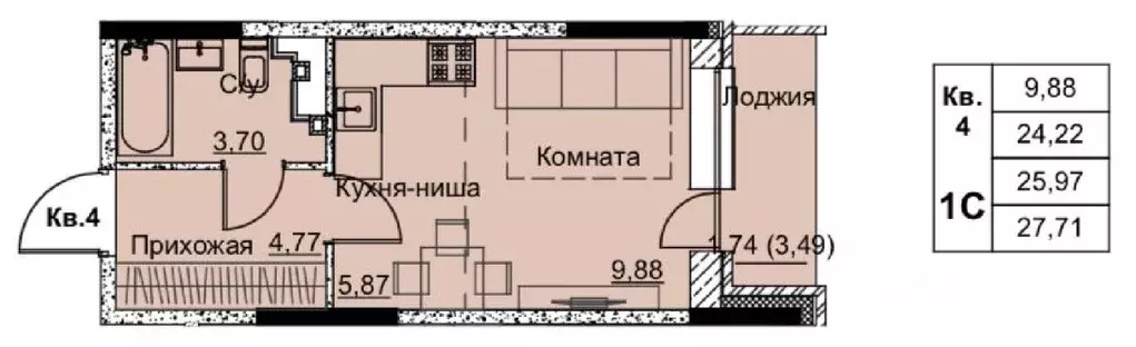 1-к кв. Удмуртия, Ижевск Строитель жилрайон, 6-й мкр,  (25.97 м) - Фото 0