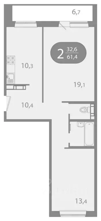 2-к кв. Томская область, Томск ул. Пришвина, 43 (61.45 м) - Фото 1