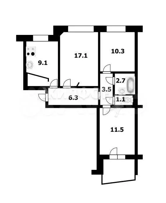 3-к. квартира, 65,5 м, 6/10 эт. - Фото 0