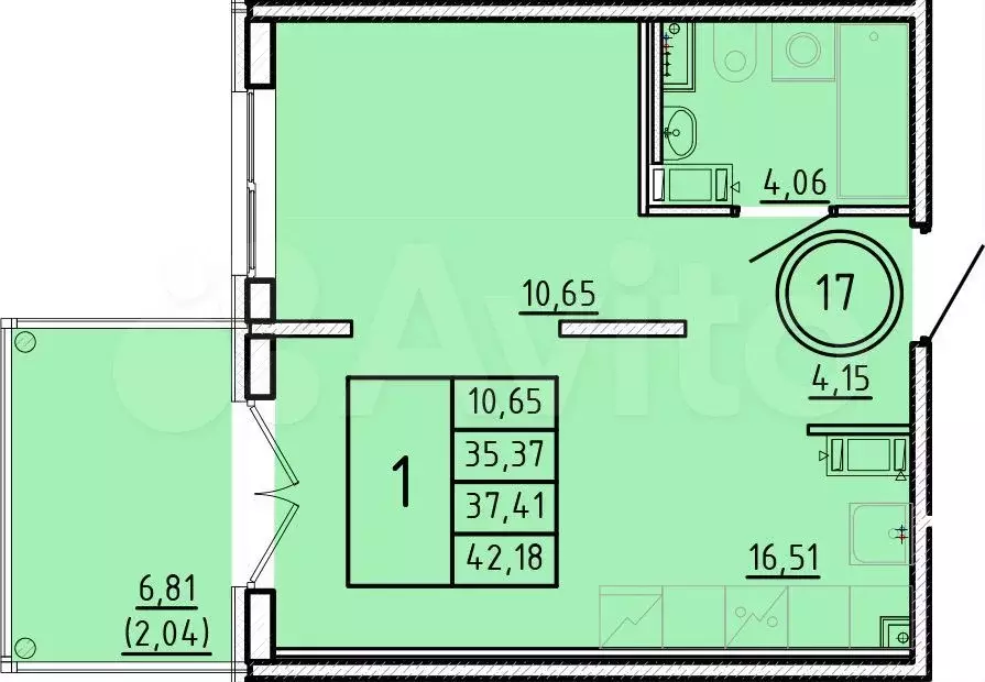 1-к. квартира, 35,4 м, 2/4 эт. - Фото 0