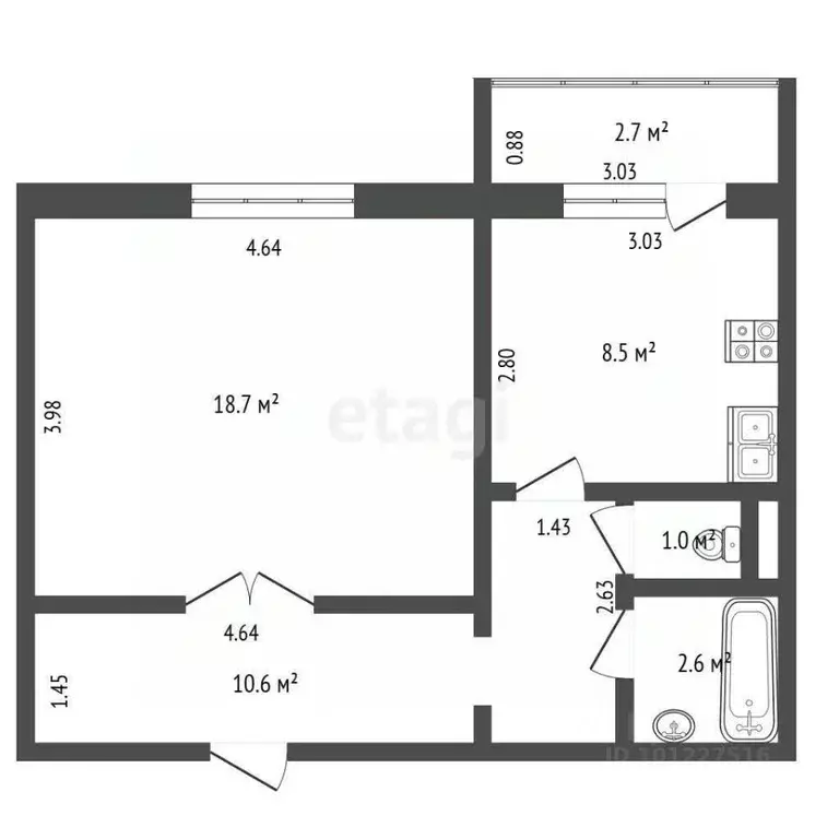 1-к кв. Ханты-Мансийский АО, Нягань 4-й мкр, 22 (41.2 м) - Фото 1