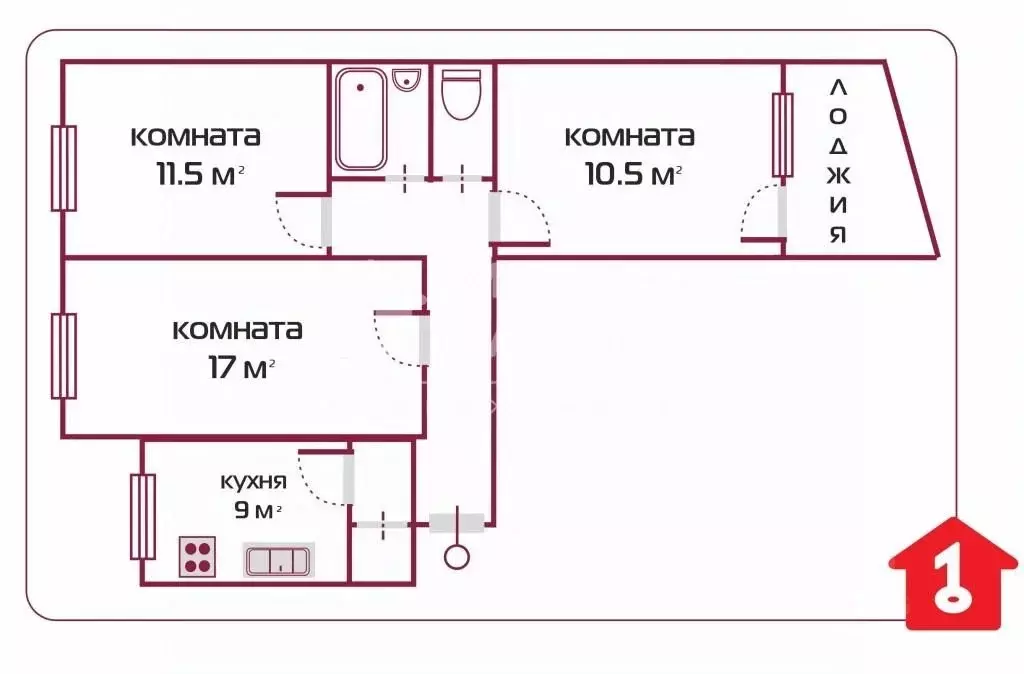 3-к кв. Омская область, Омск ул. Декабристов, 104 (63.0 м) - Фото 1