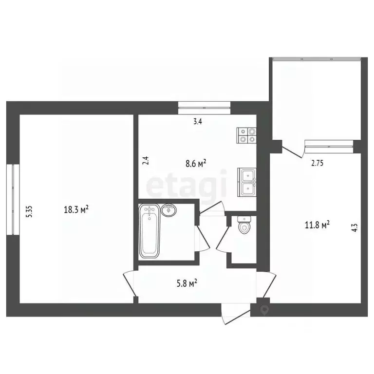 2-к кв. Крым, Симферополь ул. Железнодорожная (49.0 м) - Фото 2