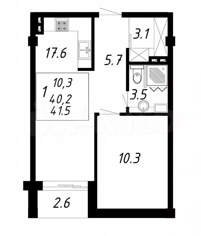 1-к. квартира, 41,5 м, 8/8 эт. - Фото 0