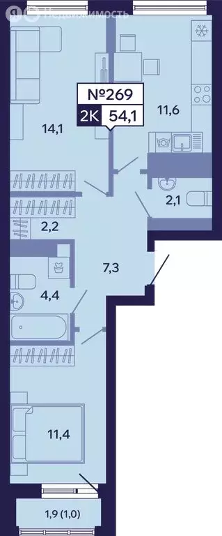 2-комнатная квартира: Якутск, Новопортовская улица, 1Д (53.8 м) - Фото 1
