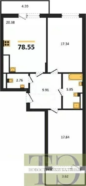 2-к кв. Калининградская область, Гурьевский муниципальный округ, пос. ... - Фото 1