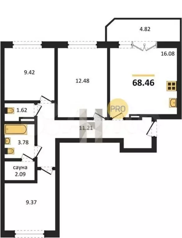 3-к. квартира, 69 м, 5/9 эт. - Фото 0