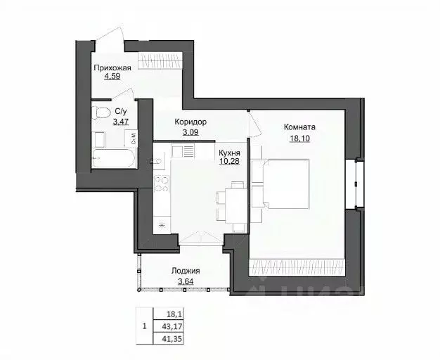 1-к кв. Ярославская область, Ярославль Мельничная ул., 66 (41.35 м) - Фото 1
