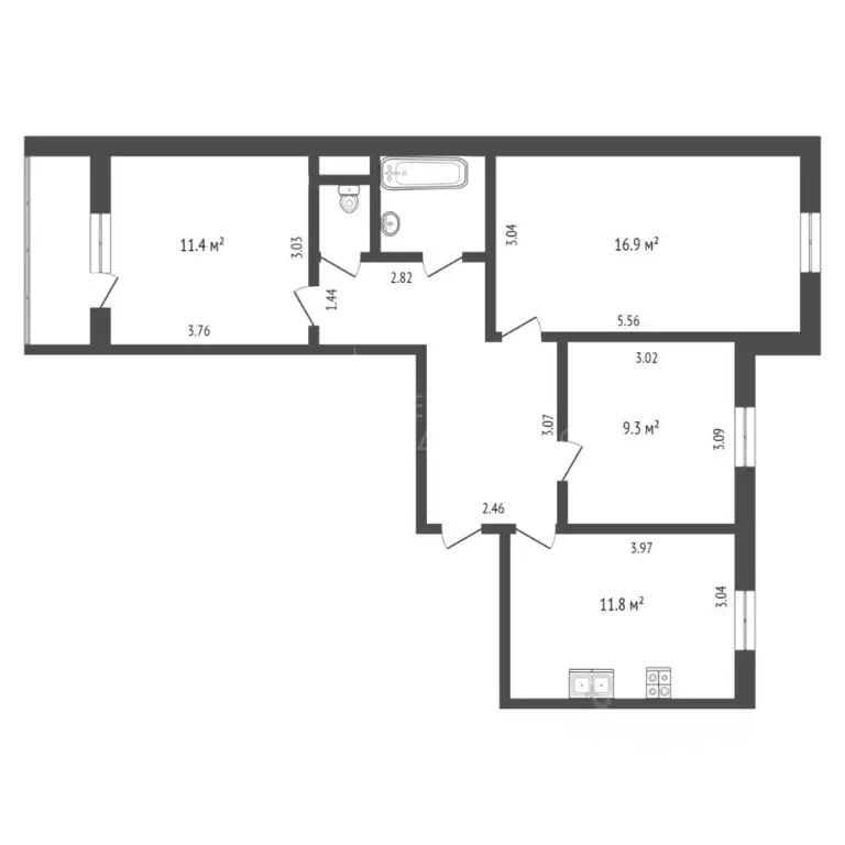 3-к кв. Тюменская область, Тюмень ул. Мельникайте, 136 (66.0 м) - Фото 1