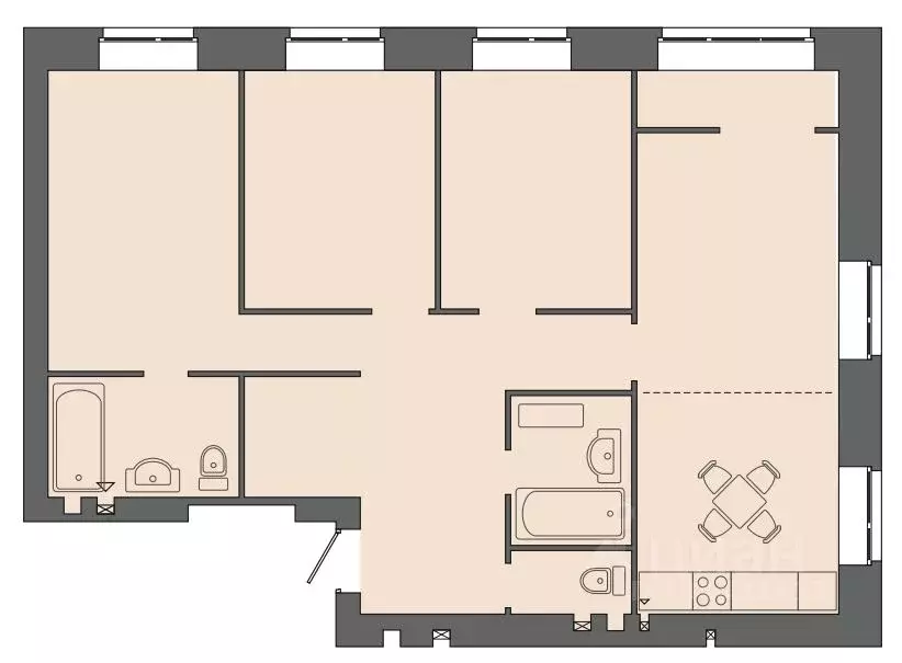 4-к кв. Волгоградская область, Волгоград ул. Дегтярева, 19 (92.39 м) - Фото 1