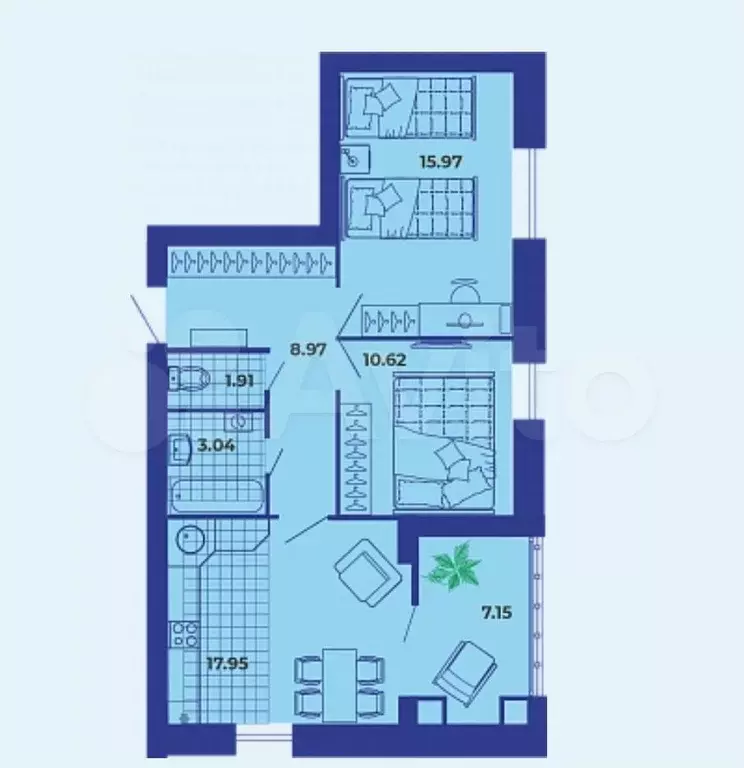 2-к. квартира, 65,6 м, 6/9 эт. - Фото 1