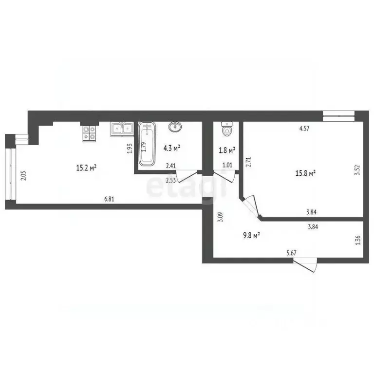 1-к кв. Ставропольский край, Пятигорск Транзитная ул. (46.9 м) - Фото 1